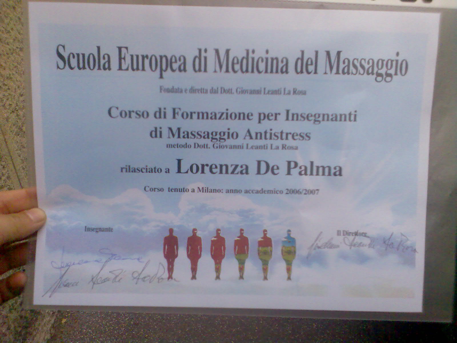 Diploma di Insegnante del Massaggio Antistress — Dott. Giovanni Leanti La Rosa
